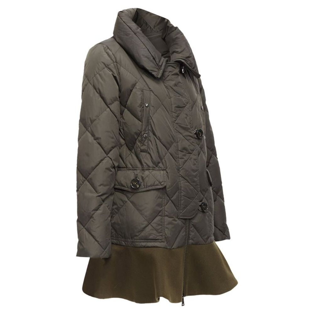 MONCLER Norme Afnor khaki quilted virgin wool blend frill hem coat Sz1 M - Picture 4 of 10